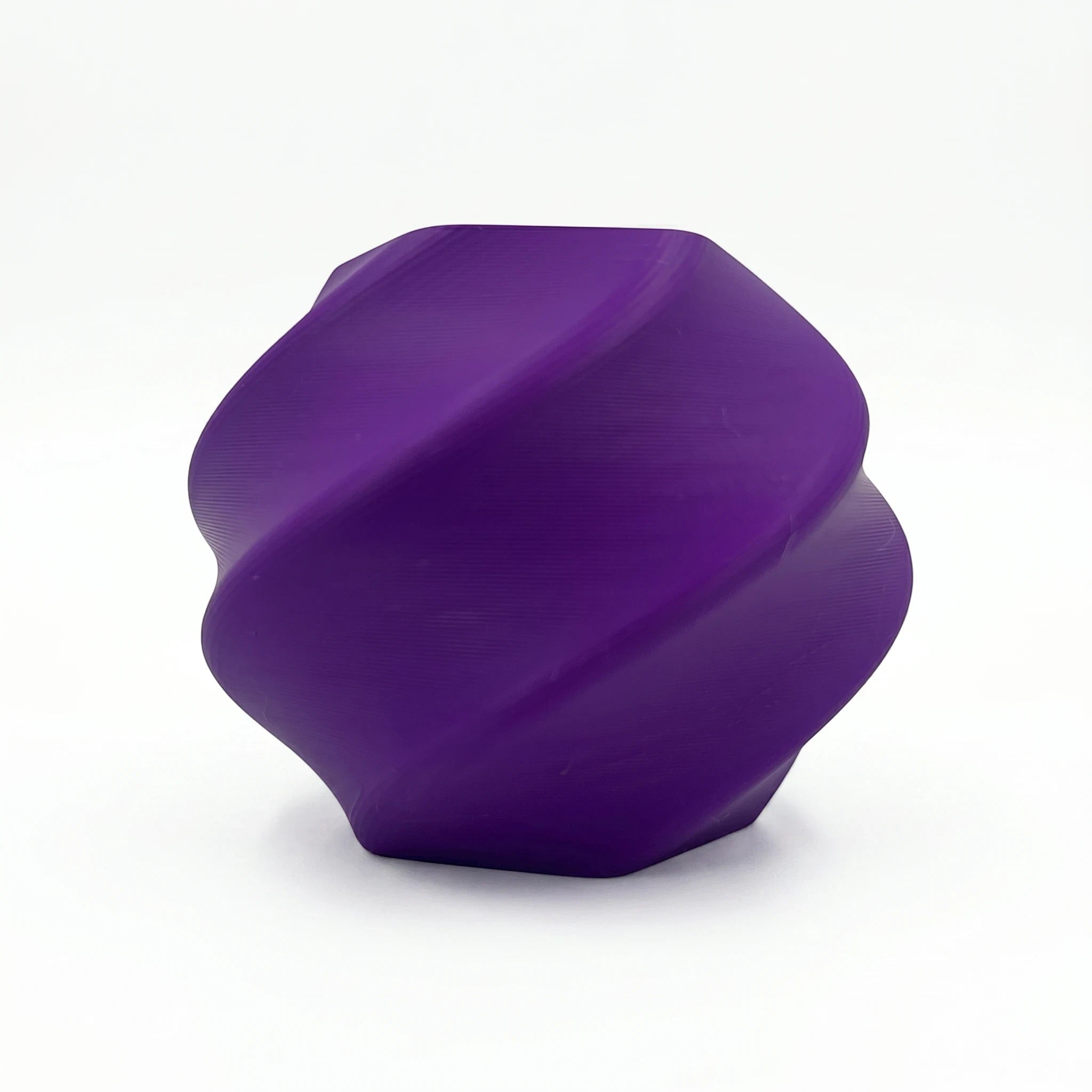 Templast violet PETG 3D printed geometric twisted object with smooth finish